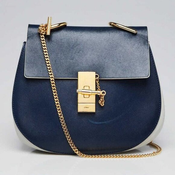 Chloe Royal Navy/Grey Smooth Leather Small Drew Bag - Picture 1 of 12